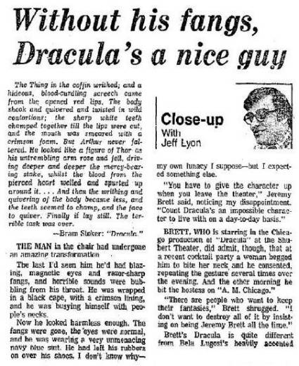 Interview de Jeremy avec Jeff Lyon, "Close-up", Chicago Tribune, 16/02/1979