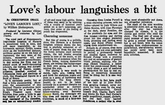 Love‘s Labour Languishes A Bit, The Glasgow Herald, 29 Avril 1969