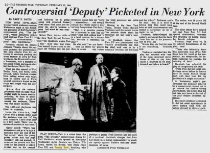 Controversial ‘Deputy‘ Picketed in New York; The Windsor Star; 27 Février 1964