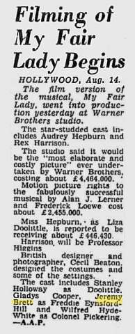 Filming of My Fair Lady Begins; The Age; 15 Août 1963