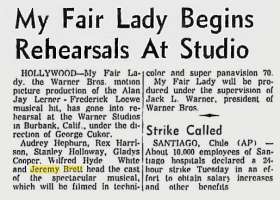 My Fair Lady Begins Rehearsals At Studio; The Calgary Herald; 26 Juin 1963