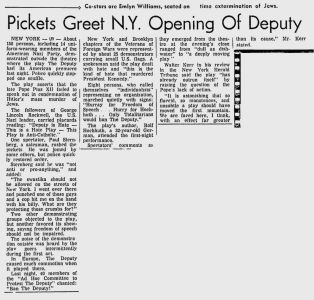  Pickets Greet N.Y. Opening of Deputy; The Montreal Gazette; 27 Février 1964 