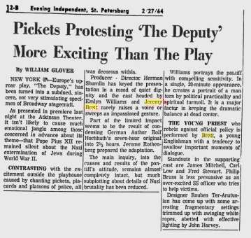  Pickets Protesting ‘The Deputy‘ More Exciting Than The Play; The Evening Independent; 27 Février 1964 