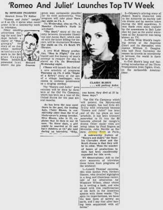  ‘Romeo And Juliet‘ Launches Top TV; The Deseret News; 4 Mars 1957 