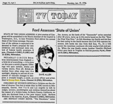 TV Today; The Milwaukee Sentinel; 19 Janvier 1976 
